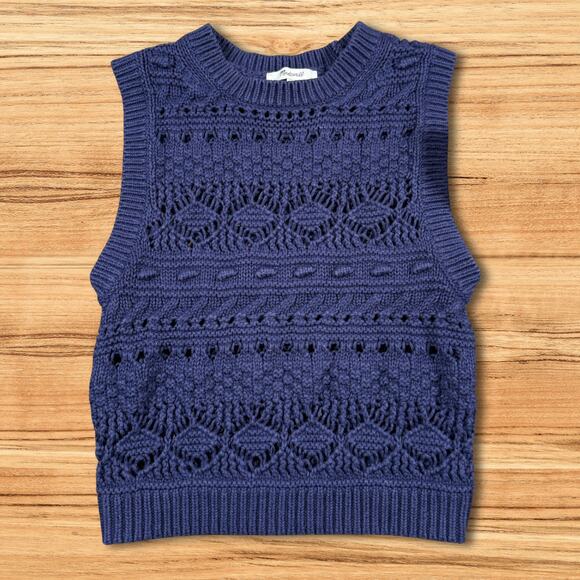 Madewell Crochet-Knit Sweater Vest Fresh Blueberry Navy Blue Size XS - Picture 2 of 9